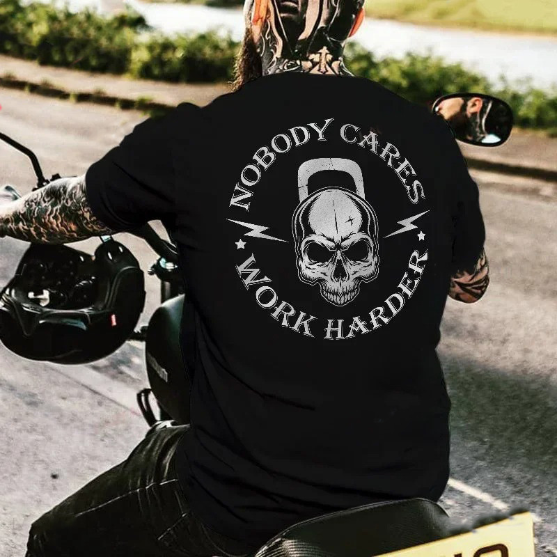 Magnifique T-shirt Tête de Mort Skull "Nobody Cares - Work Harder"