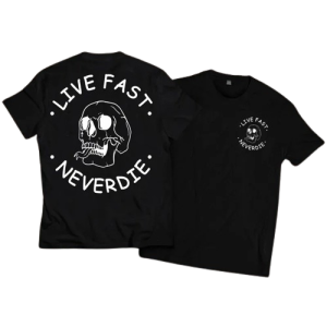 T-shirt Tête de Mort Skull Langue de Serpent "Live fast - Nerverdie"