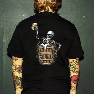 T-shirt Tête de Mort Squelette Tonneau de Bière - Style et Humour