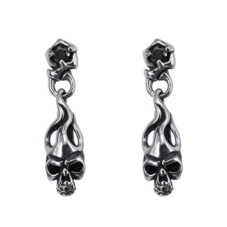 Boucles d'Oreilles Tête de Mort Pendante modèle noir