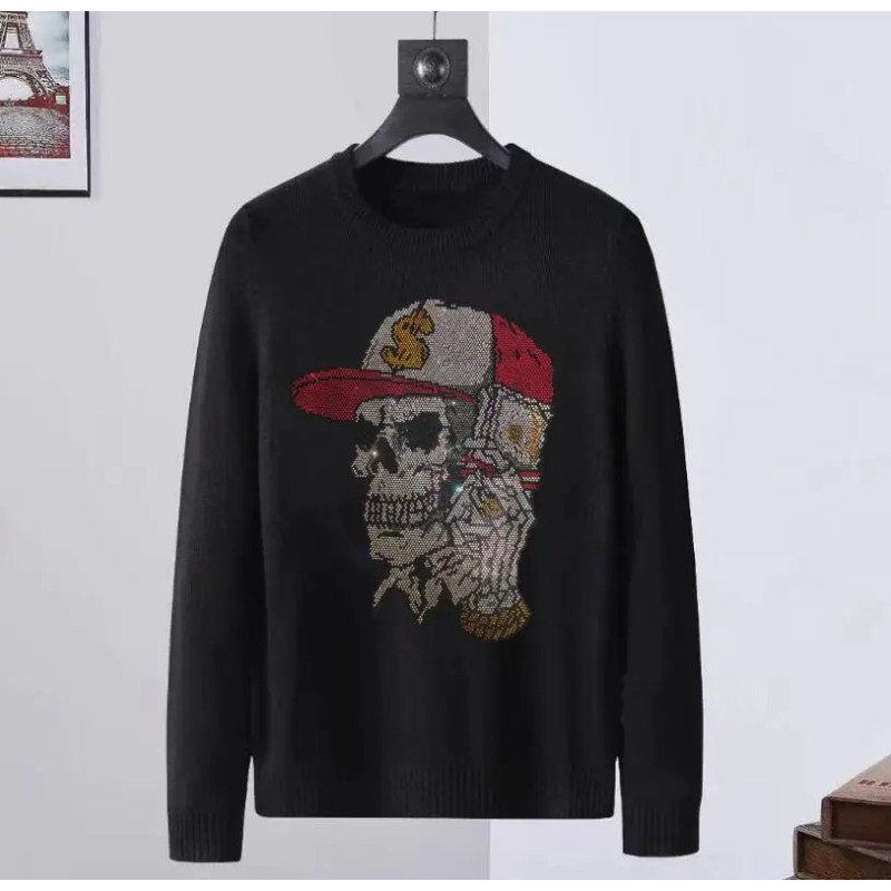 Magnifique Sweatshirt Tête de Mort Crâne Hip Hop Strasss