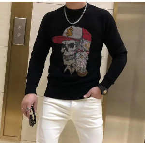 vue portée du Sweatshirt Têete de Mort Crâne Hip Hop Strass