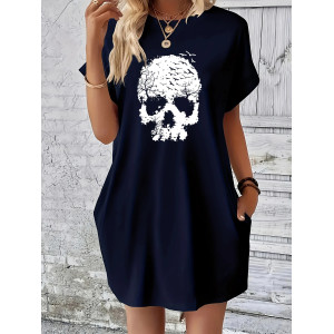 Petite Robe Tête de Mort Crâne  couleur Bleu marine