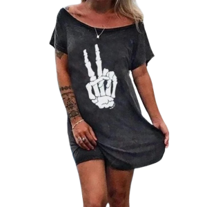 Petite Robe Punk Rock Metal à Motif Main de Squelettte "Peace And Love"