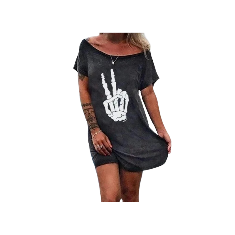 Petite Robe Punk Rock Metal à Motif Main de Squelettte "Peace And Love"