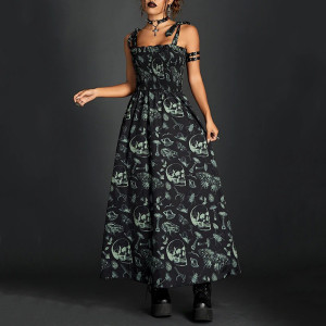 Grande Robe Goth Dark Crânes et Papilions et autres Motifs émo avant cote
