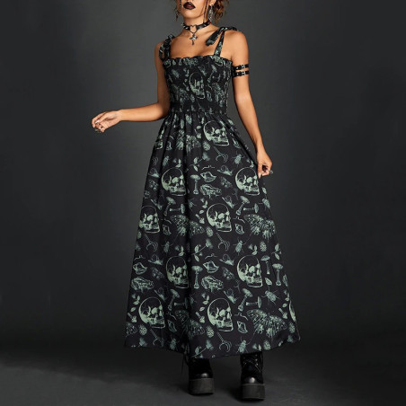 Grande Robe Goth Dark Crânes et Papilions et autres Motifs émo avant cote