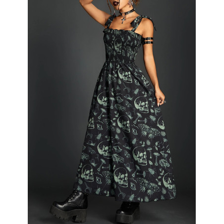 Grande Robe Goth Dark Crânes et Papilions et autres Motifs émo dos cote