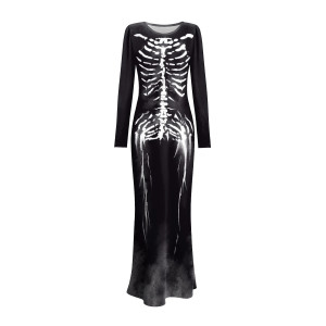 Robe Tête de Mort Gothique à Manches Longues à Motif Squelettee