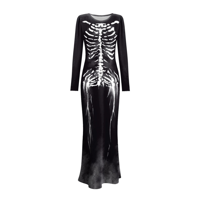 Robe Tête de Mort Gothique à Manches Longues à Motif Squelettee