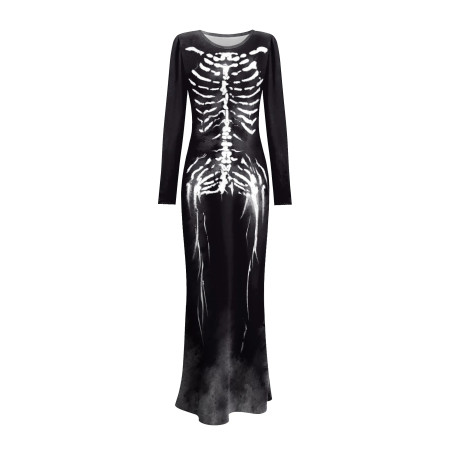 Robe Tête de Mort Gothique à Manches Longues à Motif Squelettee