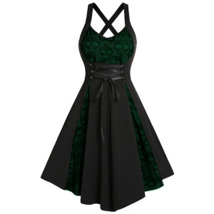 Robe Tête de Mort Gothique Crânes Effet Dentelle - Vert