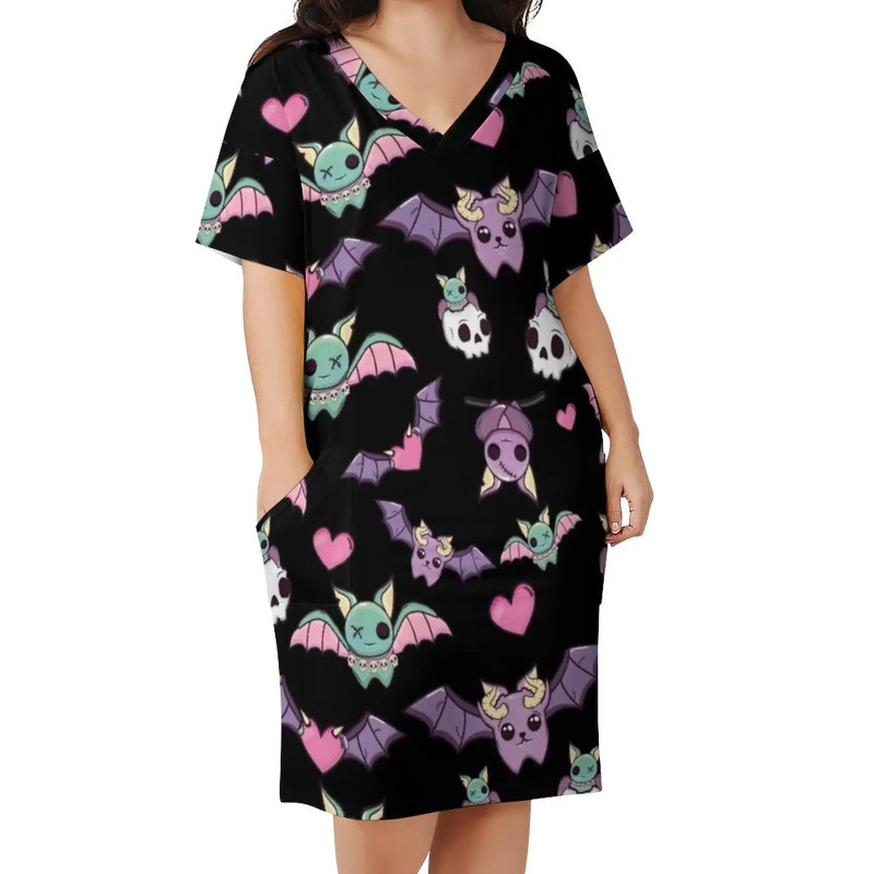 Robe Grande Taille Gothique Chauve Souris et Motifs Cartoons