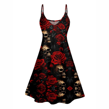 Robe Gothique avec Grand Crâne Ensanglanté et Roses Rouges et Blanches modèle 2