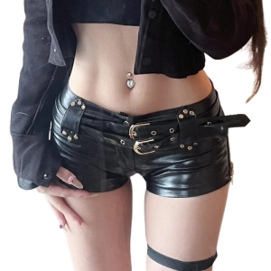 Short Gothique en Cuir PU Noir Taille basse