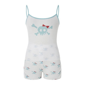 Ensemble Pyjama Mini Short et Haut Tête de Mort Crâne Pirates Girly