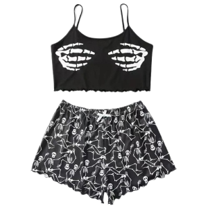 Ensemble Pyjama Short et Haut Gothique Danse de Squelettes