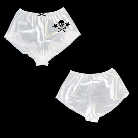 Short Culotte Tête de Mort Skull Pirates et étoiles blanc