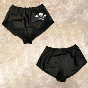 Short Culotte Tête de Mort Skull Pirates et étoiles noir