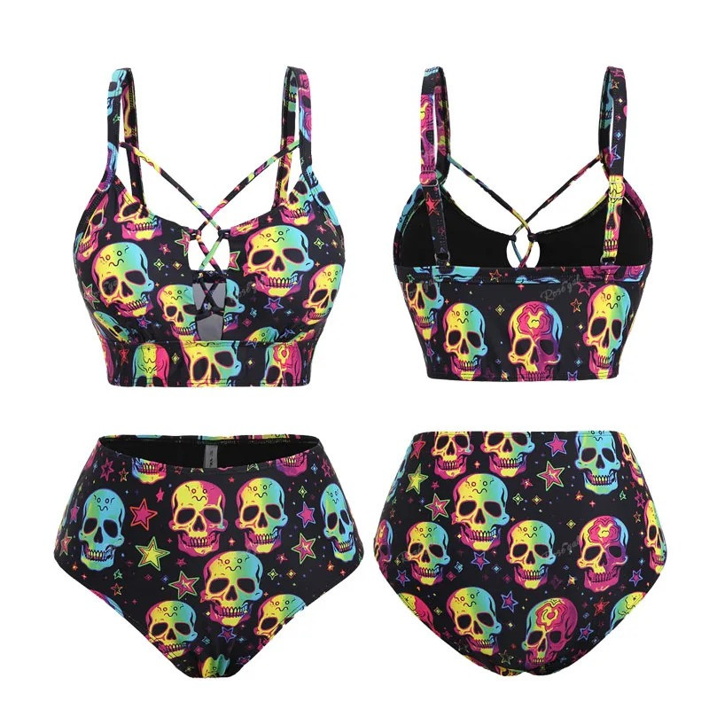 Bikini Maillot de Bain deux pièces Tête de Mort Skull et étoiles