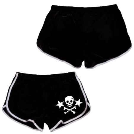 Short Gothique College Rétro Tête de Mort Skull Pirates et étoiles couleur noir