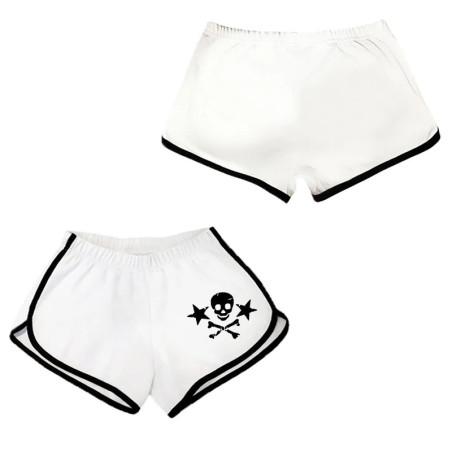 Short Gothique College Rétro Tête de Mort Skull Pirates et étoiles  couleur blanc