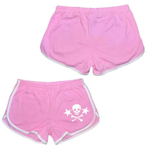 Short Gothique College Rétro Tête de Mort Skull Pirates et étoiles couleur rose