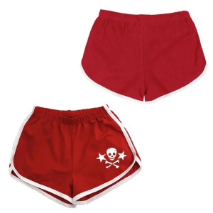 Short Gothique College Rétro Tête de Mort Skull Pirates et étoiles couleur rouge