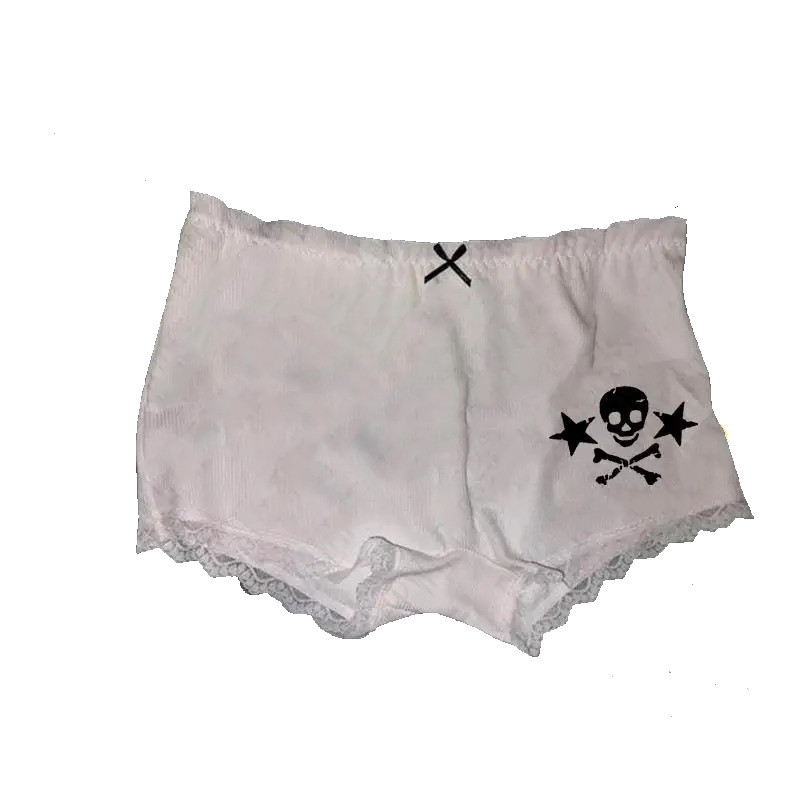 Short Gothique Teenage Tête de Mort Skull Pirates et étoiles couleur blanc