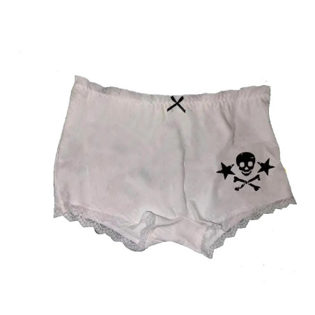Short Gothique Teenage Tête de Mort Skull Pirates et étoiles couleur blanc
