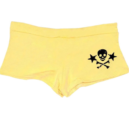Short Sexy Tête de Mort Skull Pirates et étoiles couleur jaune