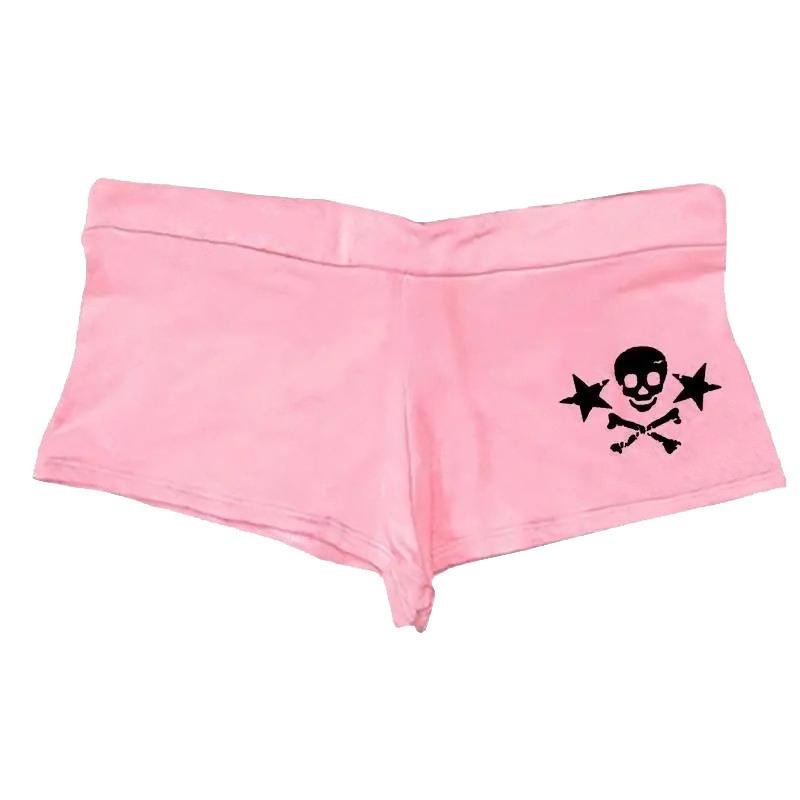 Short Sexy Tête de Mort Skull Pirates et étoiles couleur rose