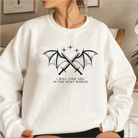 Sweatshirt Gothique Chic Chauve-Souris Rose à Manches Longues couleur blanc
