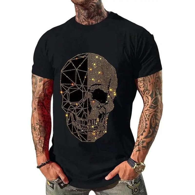 T Shirt Fashion Tete de Mort Strass pour Homme - Blanc ou noir au choix (tetedemort-boutique.fr)