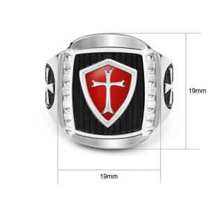 dimensions de la Bague Templier emblème blason armure rouge