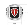 dimensions de la Bague Templier emblème blason armure rouge