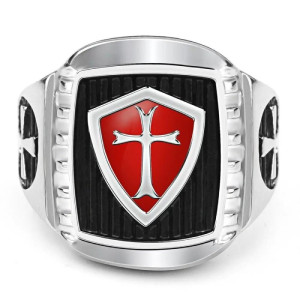 Détails de la Bague Templier emblème blason armure rouge