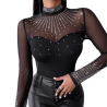 Magnifique T-shirt Body Rock N Roll en Dentelle Noire et Strass pour femme