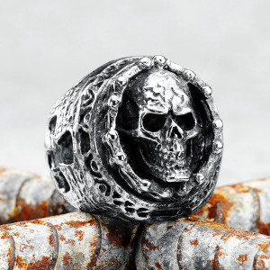 magnifique Bague Tête de Mort Biker Crâne Sombre Écho