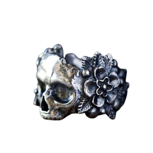 Bague Tête de Mort Démon au Crâne Fleuri