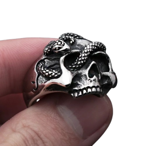 Bague Tête de Mort Crâne Serpent Ossuaire