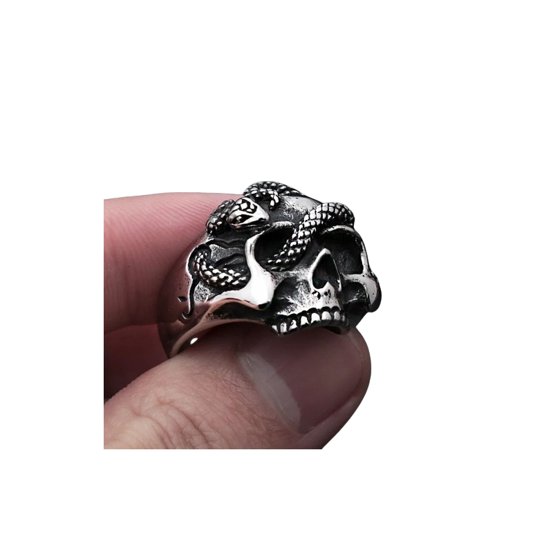 Bague Tête de Mort Crâne Serpent Ossuaire