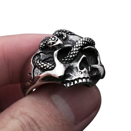 Bague Tête de Mort Crâne Serpent Ossuaire