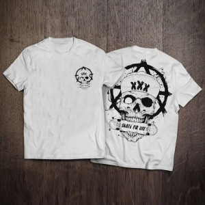 T-shirt Tête de Mort "Skate Or Die" Anarchie couleur blanc