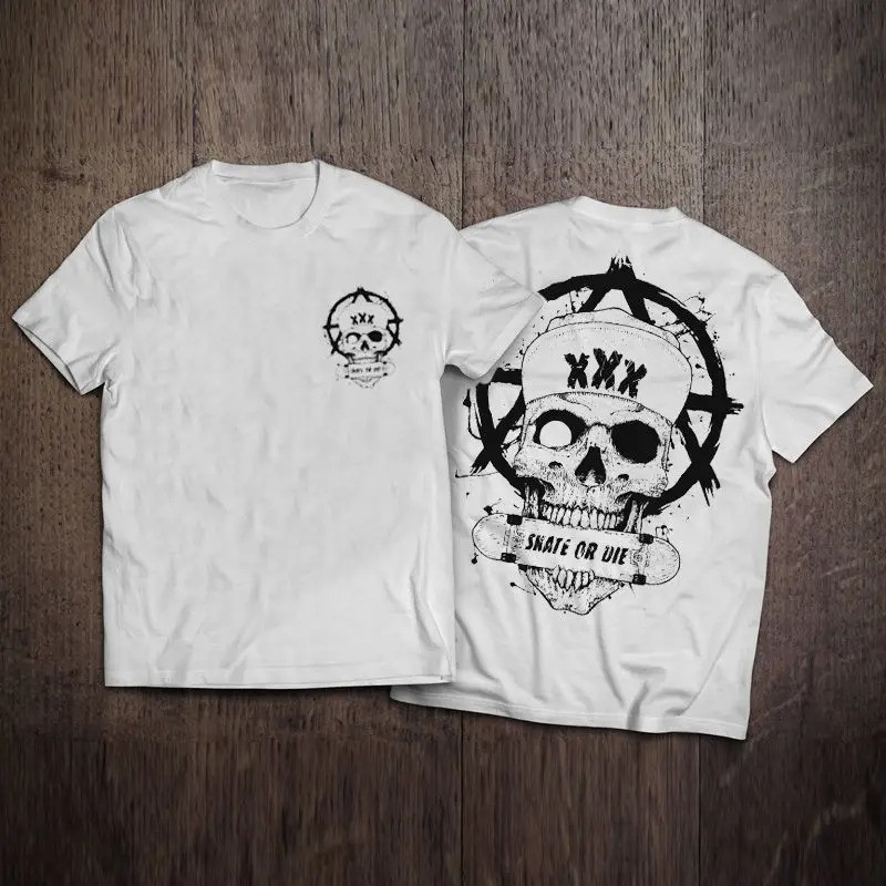 T-shirt Tête de Mort "Skate Or Die" Anarchie couleur blanc