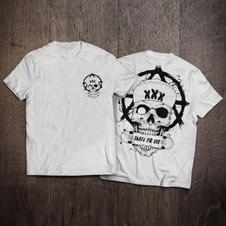 T-shirt Tête de Mort "Skate Or Die" Anarchie couleur blanc