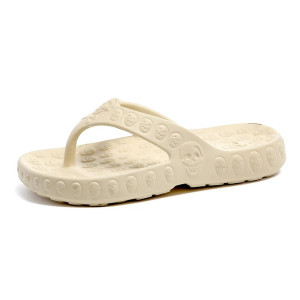 vue complète des Tongs tête de mort pour hommes Crâne souriant beige