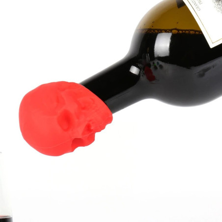 détails Bouchon de bouteille de vin réutilisable Tête de Mort couleur rouge