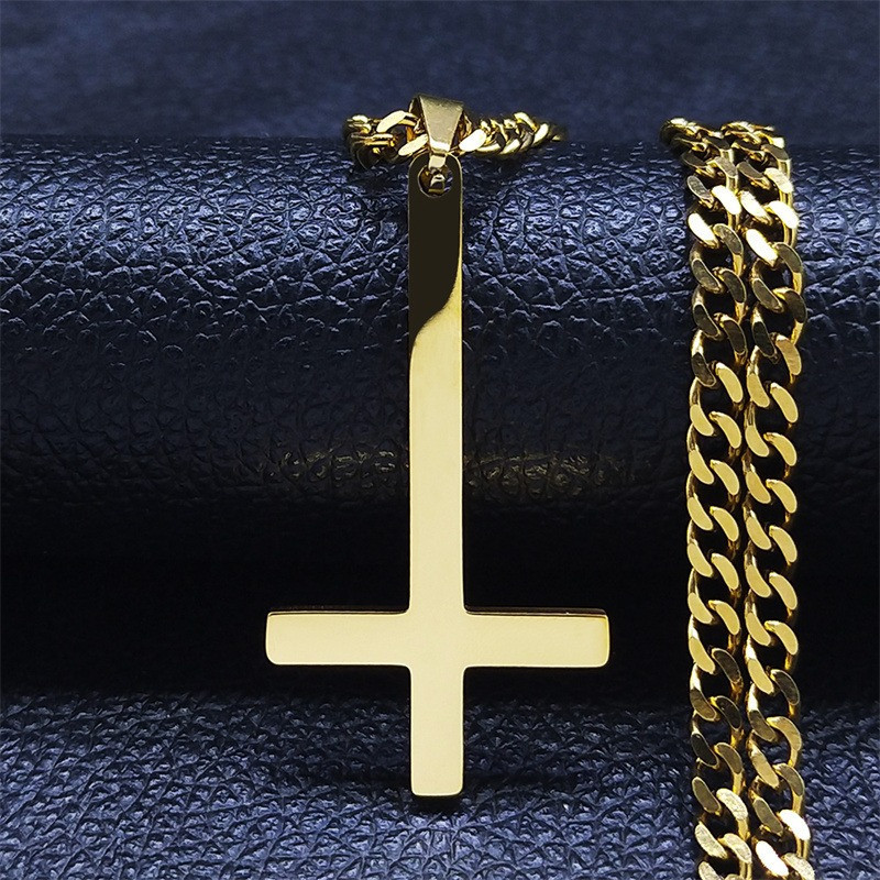 Croix anti christ avec collier ras du cou en acier inoxydable pour hommes - color or