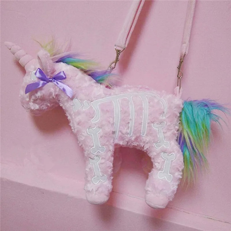 Sac à Main Gothique Peluche Licorne 40cm Couleur Rose